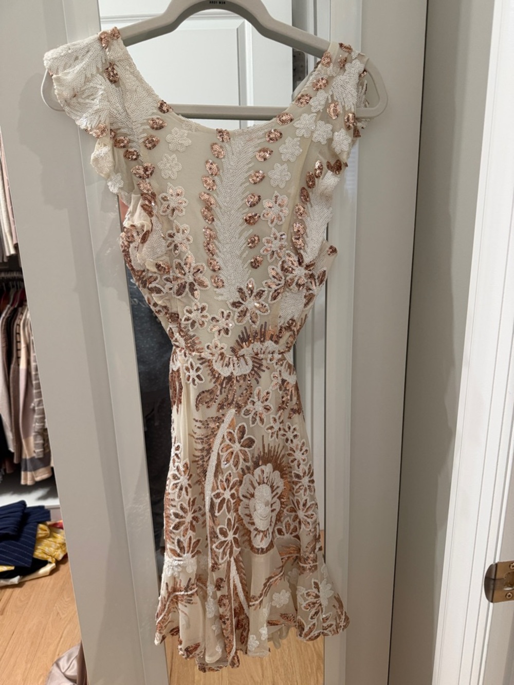 Ivory and Rose Gold Floral Sequin Dress